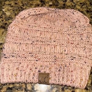 C.C. Exclusives Knit Beanie Hat For Ponytail/Bun, Pink, pre-owned